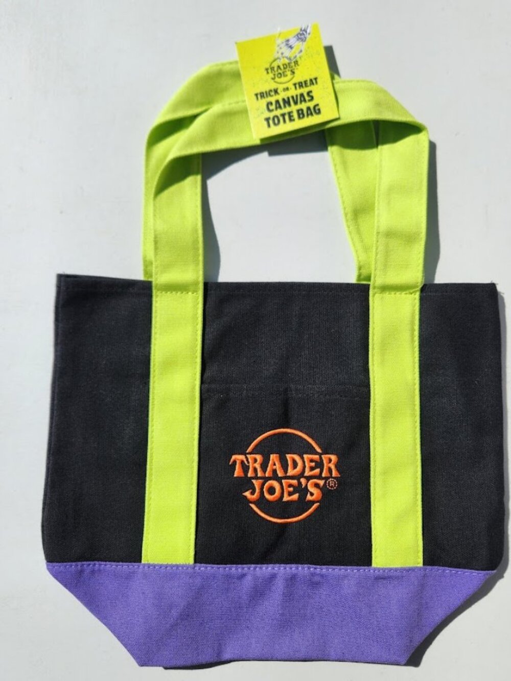 NEW Trader Joe's Black Mini Black Purple Canvas Bag Easter Trader Joes Halloween